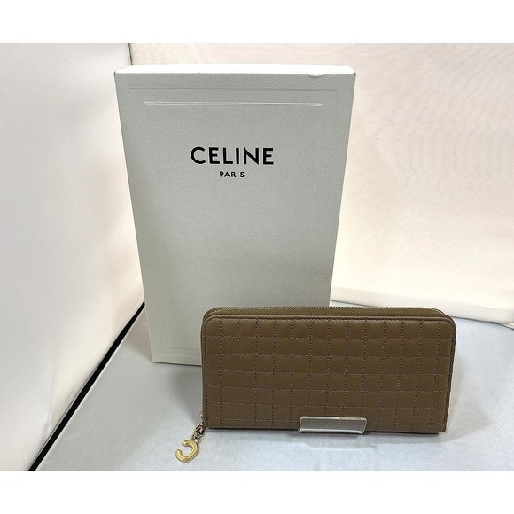 Celine leather charm camel Zip Wallet long quilted - Picture 1 of 7
